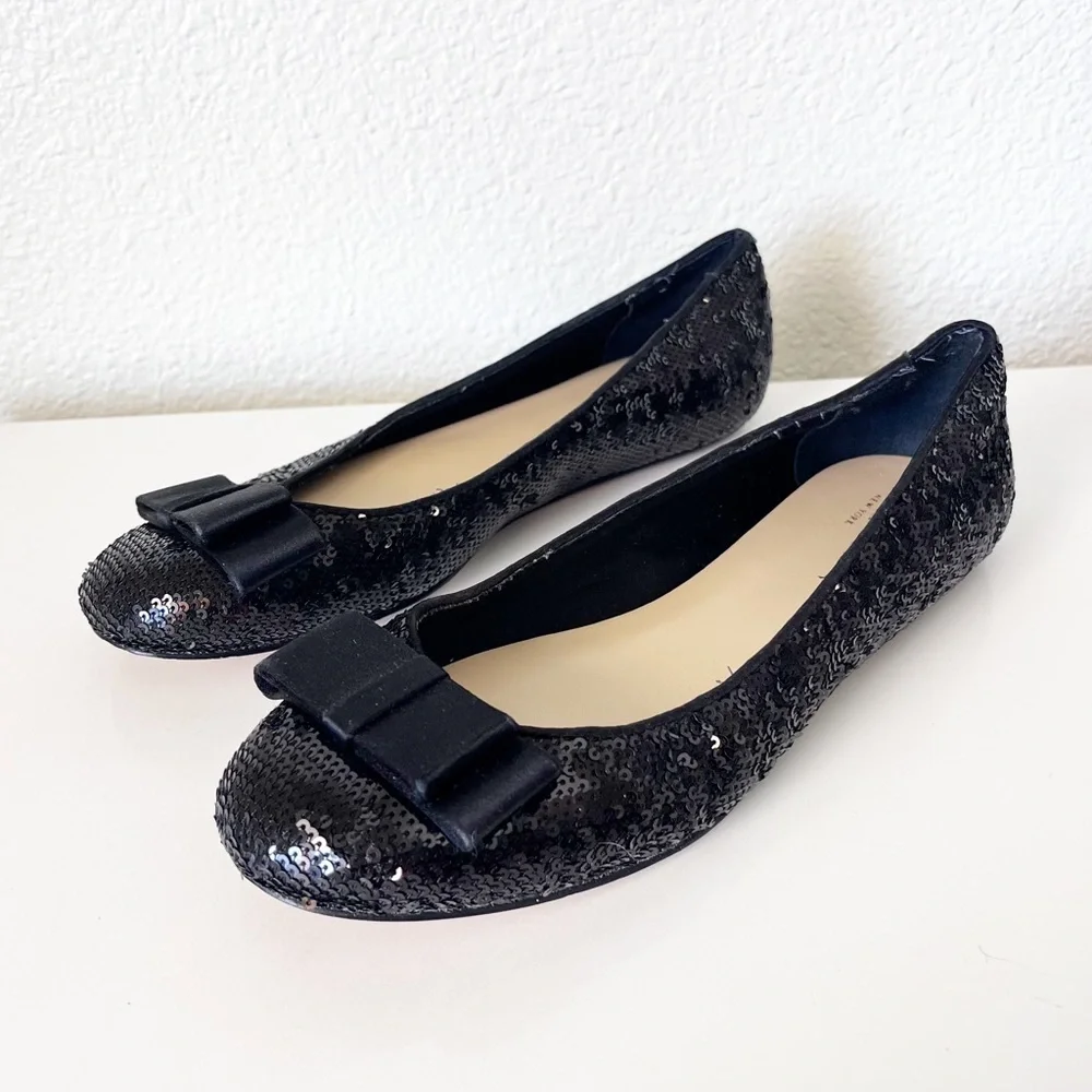 Kate Spade Black Sequin Rounded Toe Ballet Flats Size 7